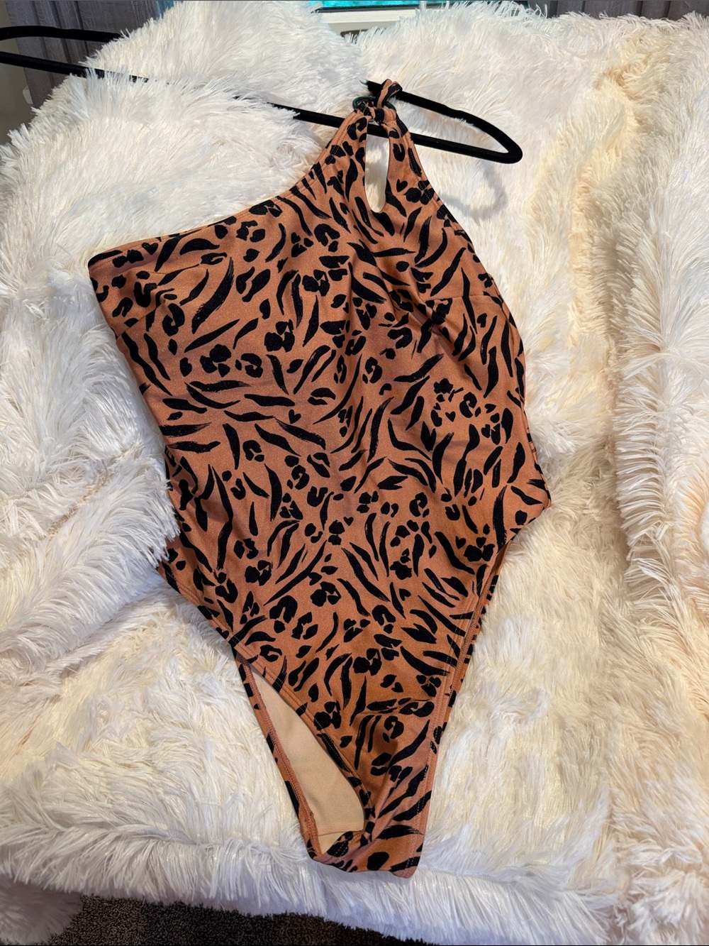 Cupshe Tan and Black Leopard-Print One-Piece Halter Swimsuit